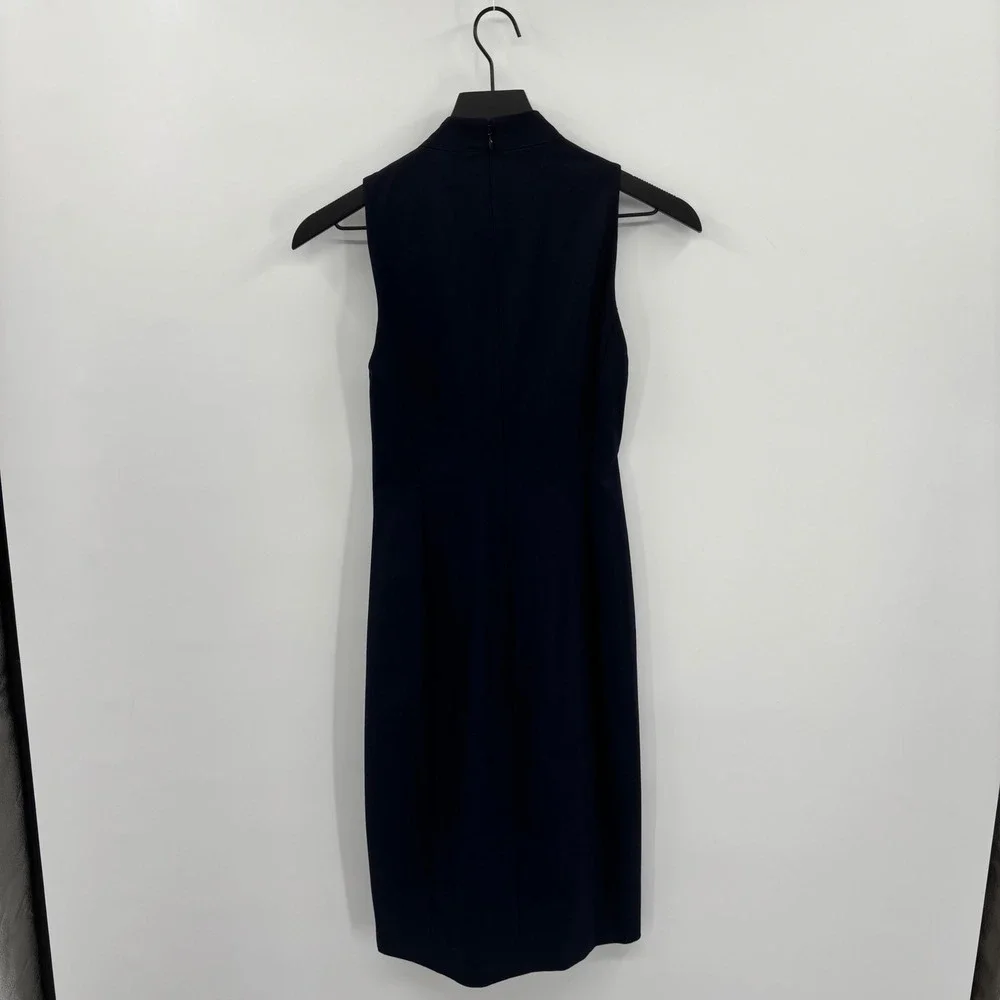 Rachel Rachel Roy Navy Blue Mock Neck Draped Ruffle Sheath Dress‎ Size 0